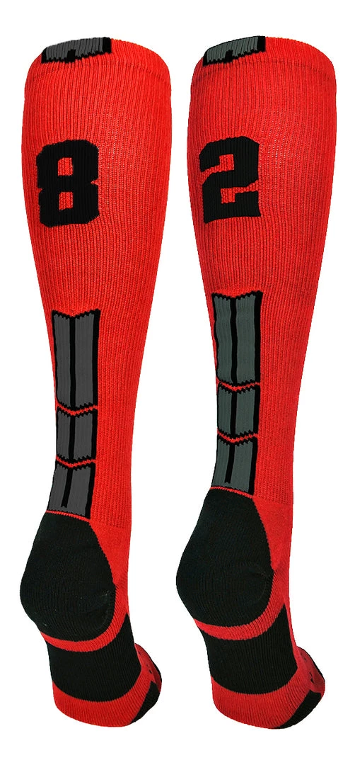 MadSportsStuff Red And Black Player ID Custom Number Over The Calf Socks For Softball Baseball Football Boys And Girls Baseball Socks 48 MadSportsStuff Red And Black Player ID Custom Number Over The Calf Socks For Softball Baseball Football Boys And Girls Baseball Socks