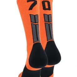 MadSportsStuff Orange And Black Player ID Custom Number Crew Socks For Basketball Lacrosse Volleyball Boys And Girls