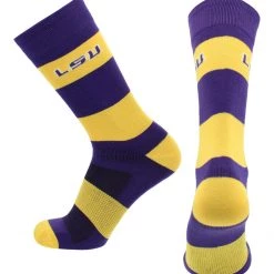 TCK All Schools LSU Tigers Socks Game Day Striped Crew Socks