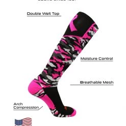 TCK Baseball Socks Woodland Camo Breast Cancer Awareness Over The Calf Socks