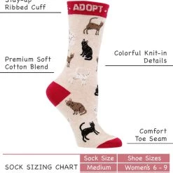 WHD Adopt A Cat Socks For Women - Gift For Cat Lovers Crazy Socks - Crew 6 WHD Adopt A Cat Socks For Women - Gift For Cat Lovers Crazy Socks - Crew