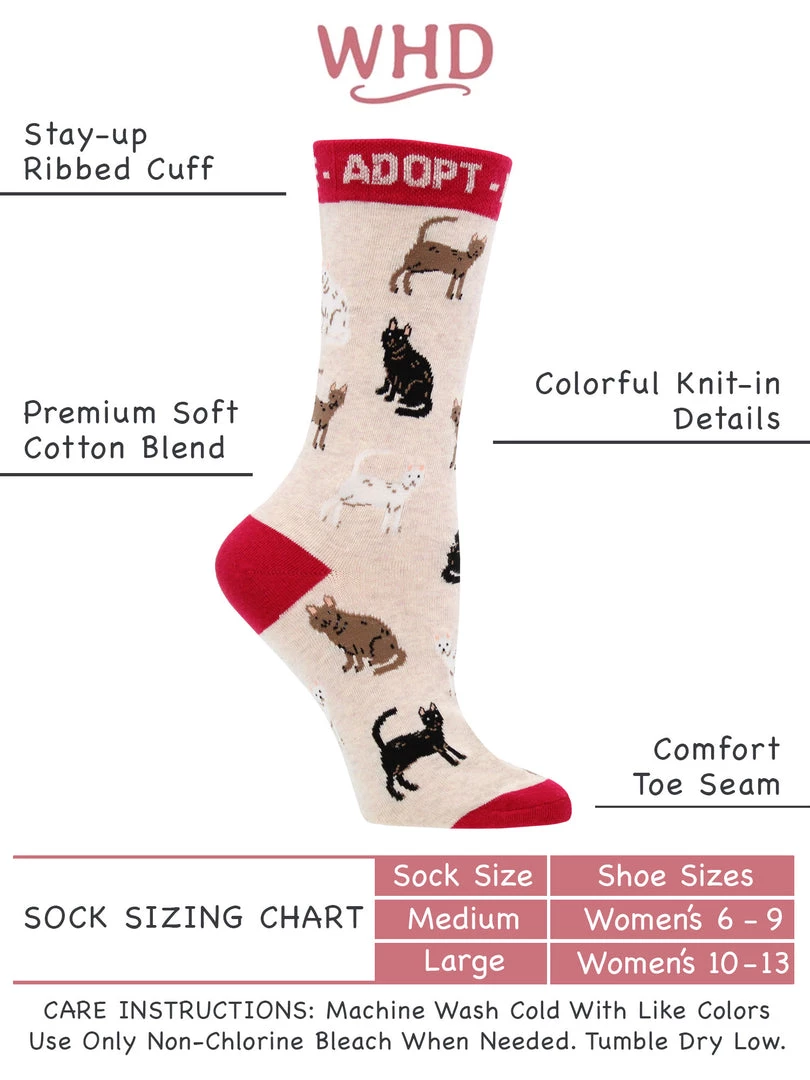 WHD Adopt A Cat Socks For Women - Gift For Cat Lovers Crazy Socks - Crew 3 WHD Adopt A Cat Socks For Women - Gift For Cat Lovers Crazy Socks - Crew