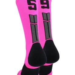 MadSportsStuff Neon Pink And Black Player ID Custom Number Crew Socks For Basketball Lacrosse Volleyball Boys And Girls