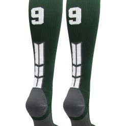 MadSportsStuff Dark Green Player ID Custom Number Over The Calf Socks For Softball Baseball Football Boys And Girls