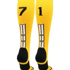 MadSportsStuff Gold Player ID Custom Number Over The Calf Socks For Softball Baseball Football Boys And Girls Softball Socks