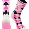 TCK Breast Cancer Awareness Ribbon Argyle Crew Socks Pink Black