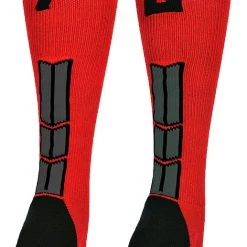 MadSportsStuff Red And Black Player ID Custom Number Over The Calf Socks For Softball Baseball Football Boys And Girls Baseball Socks
