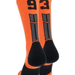MadSportsStuff Orange And Black Player ID Custom Number Crew Socks For Basketball Lacrosse Volleyball Boys And Girls
