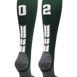 MadSportsStuff Dark Green Player ID Custom Number Over The Calf Socks For Softball Baseball Football Boys And Girls Softball Socks