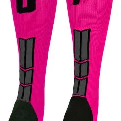 MadSportsStuff Neon Pink And Black Player ID Custom Number Over The Calf Socks For Softball Baseball Football Boys And Girls Baseball Socks