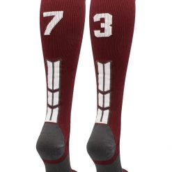 MadSportsStuff Maroon Player ID Custom Number Over The Calf Socks For Softball Baseball Football Boys And Girls Softball Socks