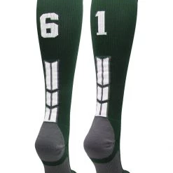 MadSportsStuff Dark Green Player ID Custom Number Over The Calf Socks For Softball Baseball Football Boys And Girls Softball Socks