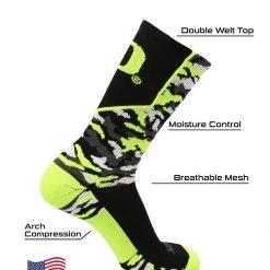 TCK All Schools Oregon Ducks Socks Woodland Camo Crew 9 TCK All Schools Oregon Ducks Socks Woodland Camo Crew