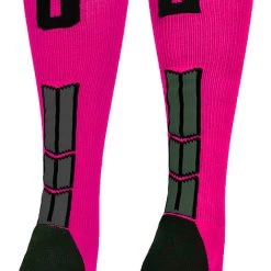 MadSportsStuff Neon Pink And Black Player ID Custom Number Over The Calf Socks For Softball Baseball Football Boys And Girls Baseball Socks