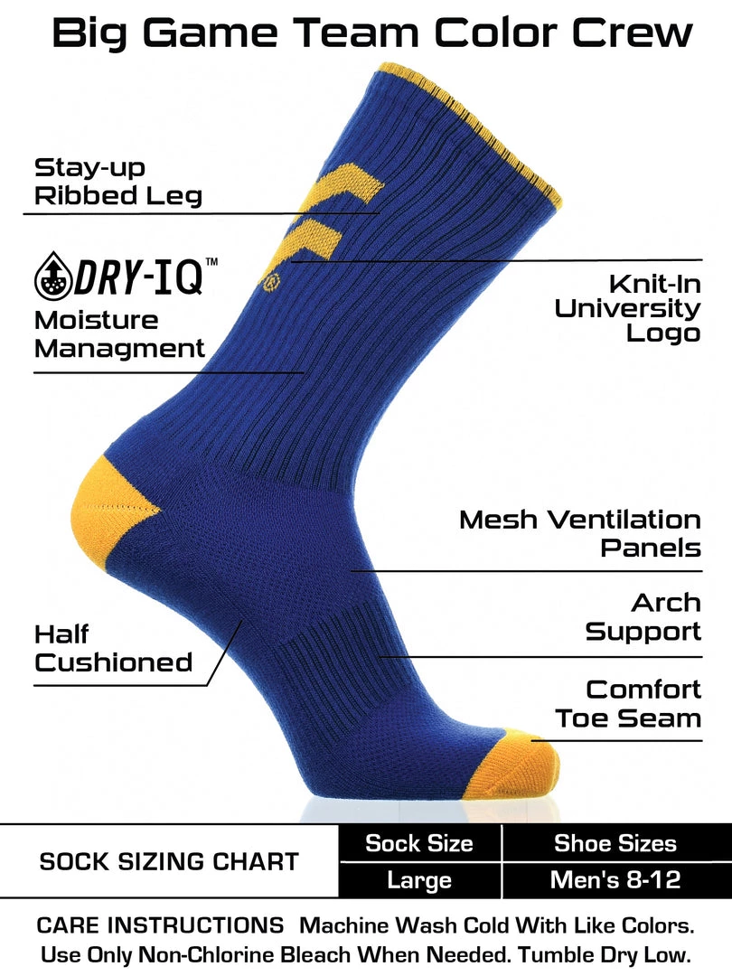 TCK West Virginia Mountaineers Socks Campus Legend Crew Length 3 TCK West Virginia Mountaineers Socks Campus Legend Crew Length