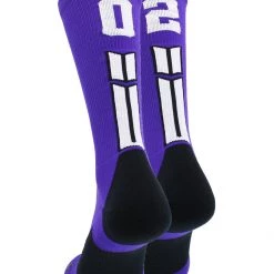 MadSportsStuff Purple Player ID Custom Number Crew Socks For Basketball Lacrosse Volleyball Boys And Girls