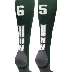 MadSportsStuff Dark Green Player ID Custom Number Over The Calf Socks For Softball Baseball Football Boys And Girls Softball Socks