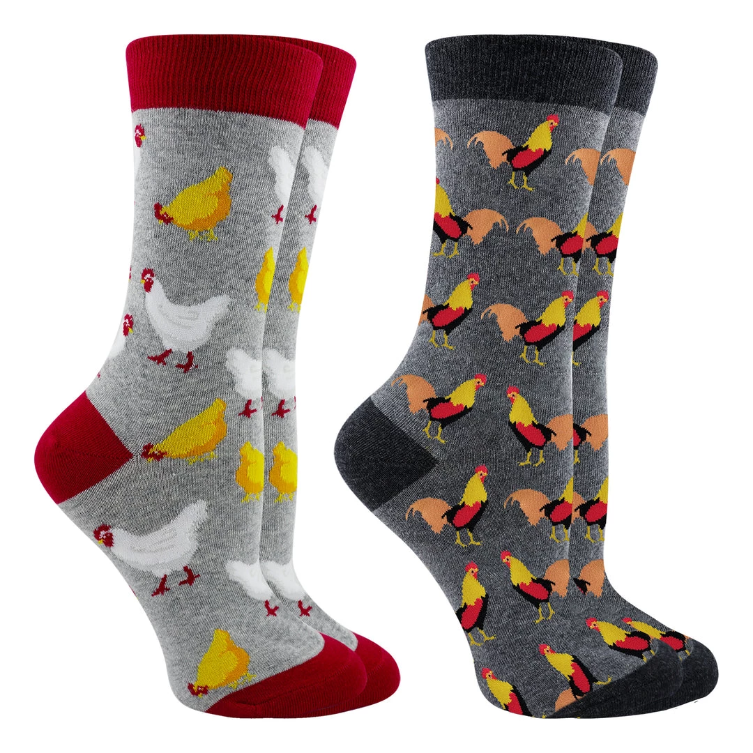 WHD Chicken Socks With Hens And Roosters For Women - Chicken Lovers Gift - 2-Pack Crazy Socks - Crew 4 WHD Chicken Socks With Hens And Roosters For Women - Chicken Lovers Gift - 2-Pack Crazy Socks - Crew
