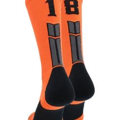 MadSportsStuff Orange And Black Player ID Custom Number Crew Socks For Basketball Lacrosse Volleyball Boys And Girls