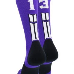 MadSportsStuff Purple Player ID Custom Number Crew Socks For Basketball Lacrosse Volleyball Boys And Girls Volleyball Socks
