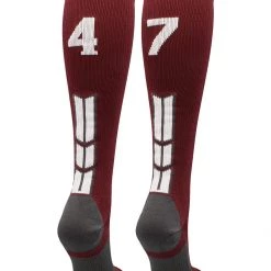 MadSportsStuff Softball Socks Maroon Player ID Custom Number Over The Calf Socks For Softball Baseball Football Boys And Girls