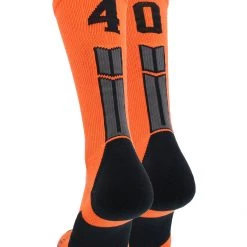MadSportsStuff Orange And Black Player ID Custom Number Crew Socks For Basketball Lacrosse Volleyball Boys And Girls
