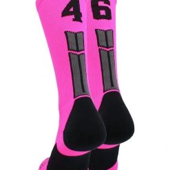 MadSportsStuff Neon Pink And Black Player ID Custom Number Crew Socks For Basketball Lacrosse Volleyball Boys And Girls
