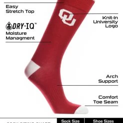 TCK OU Oklahoma Sooners Dress Socks Dean's List Crew Length Socks All Schools