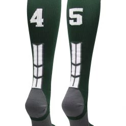 MadSportsStuff Dark Green Player ID Custom Number Over The Calf Socks For Softball Baseball Football Boys And Girls