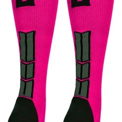 MadSportsStuff Baseball Socks Neon Pink And Black Player ID Custom Number Over The Calf Socks For Softball Baseball Football Boys And Girls
