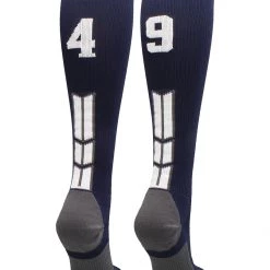MadSportsStuff Navy Player ID Custom Number Over The Calf Socks For Softball Baseball Football Boys And Girls