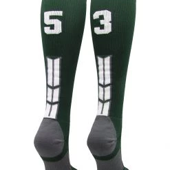 MadSportsStuff Dark Green Player ID Custom Number Over The Calf Socks For Softball Baseball Football Boys And Girls Softball Socks