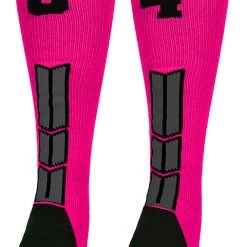 MadSportsStuff Baseball Socks Neon Pink And Black Player ID Custom Number Over The Calf Socks For Softball Baseball Football Boys And Girls