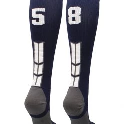 MadSportsStuff Navy Player ID Custom Number Over The Calf Socks For Softball Baseball Football Boys And Girls Softball Socks