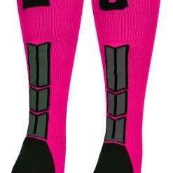 MadSportsStuff Baseball Socks Neon Pink And Black Player ID Custom Number Over The Calf Socks For Softball Baseball Football Boys And Girls