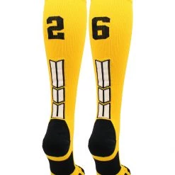 MadSportsStuff Gold Player ID Custom Number Over The Calf Socks For Softball Baseball Football Boys And Girls
