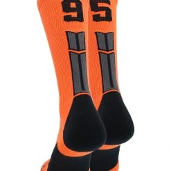 MadSportsStuff Volleyball Socks Orange And Black Player ID Custom Number Crew Socks For Basketball Lacrosse Volleyball Boys And Girls
