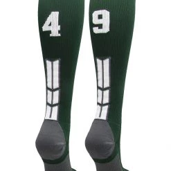 MadSportsStuff Dark Green Player ID Custom Number Over The Calf Socks For Softball Baseball Football Boys And Girls