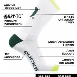 TCK Oregon Ducks Socks Basic Crew White Socks All Schools