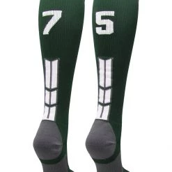 MadSportsStuff Dark Green Player ID Custom Number Over The Calf Socks For Softball Baseball Football Boys And Girls