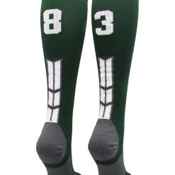MadSportsStuff Dark Green Player ID Custom Number Over The Calf Socks For Softball Baseball Football Boys And Girls