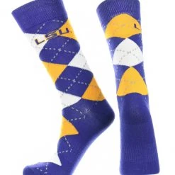 TCK LSU Tigers Argyle Dress Socks NCAA Fanwear Crew Length All Schools