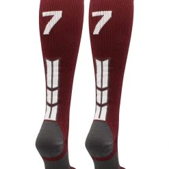 MadSportsStuff Softball Socks Maroon Player ID Custom Number Over The Calf Socks For Softball Baseball Football Boys And Girls