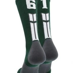MadSportsStuff Dark Green Player ID Custom Number Crew Socks For Basketball Lacrosse Volleyball Boys And Girls Volleyball Socks