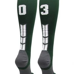 MadSportsStuff Dark Green Player ID Custom Number Over The Calf Socks For Softball Baseball Football Boys And Girls