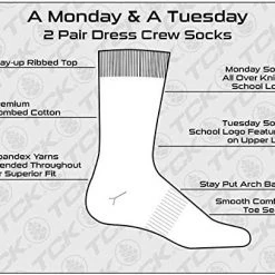 IQ All Schools TCK Brands University Monday & Tuesday 2-Pack Fine Gauge Cotton Crew Dress Socks