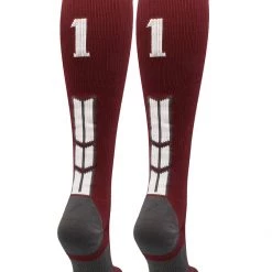MadSportsStuff Softball Socks Maroon Player ID Custom Number Over The Calf Socks For Softball Baseball Football Boys And Girls