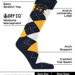 TCK All Schools Michigan Wolverines Argyle Dress Socks NCAA Fanwear Crew Length