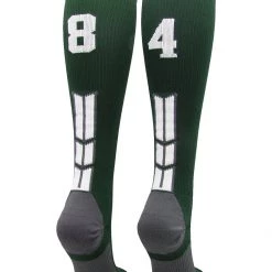 MadSportsStuff Dark Green Player ID Custom Number Over The Calf Socks For Softball Baseball Football Boys And Girls