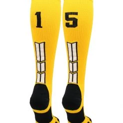 MadSportsStuff Gold Player ID Custom Number Over The Calf Socks For Softball Baseball Football Boys And Girls Softball Socks